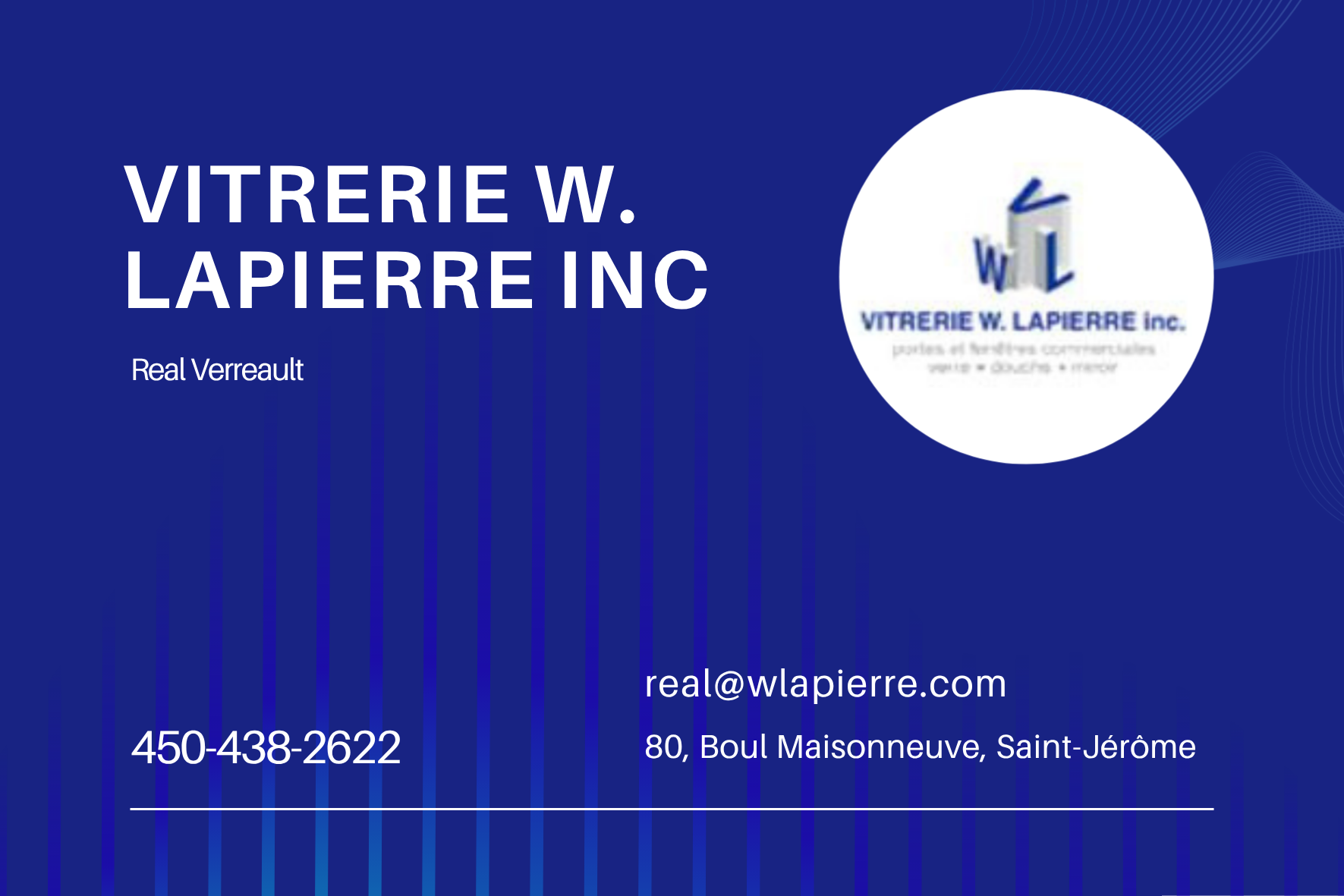 Carte de visite recto de VITRERIE W. LAPIERRE INC