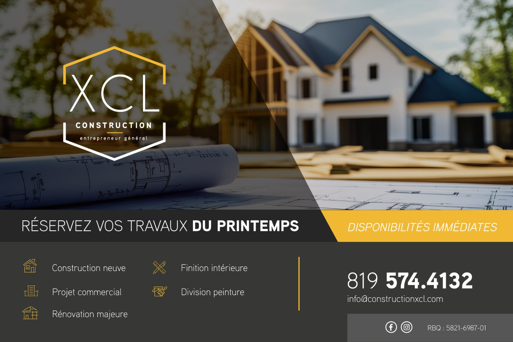 Carte de visite recto de XCL CONSTRUCTION INC