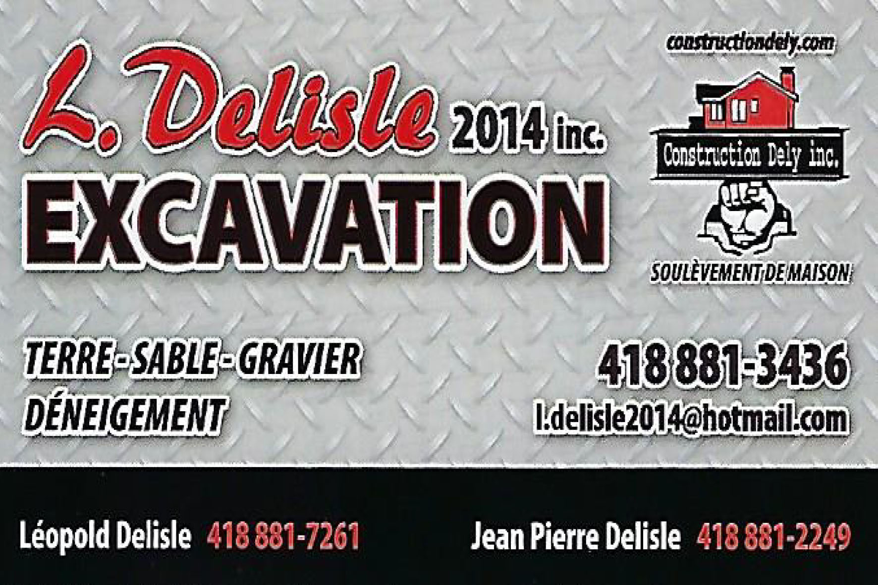 Carte de visite recto de EXCAVATION L.DELISLE 2014