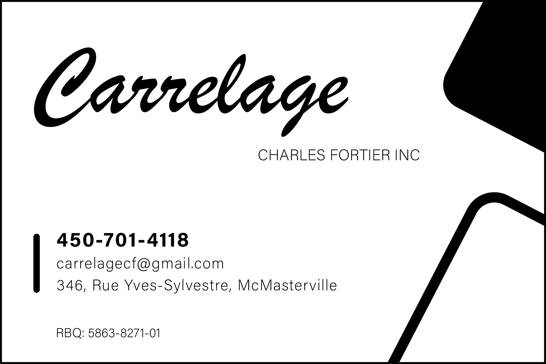 Carte de visite recto de CARRELAGE CHARLES FORTIER INC