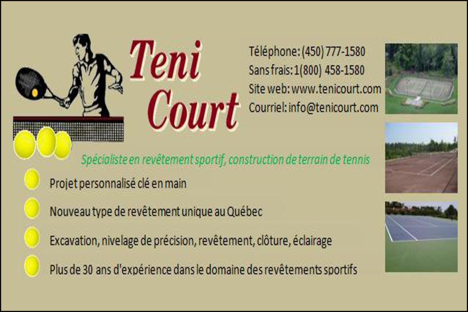 Carte de visite verso de TENI-COURT INC