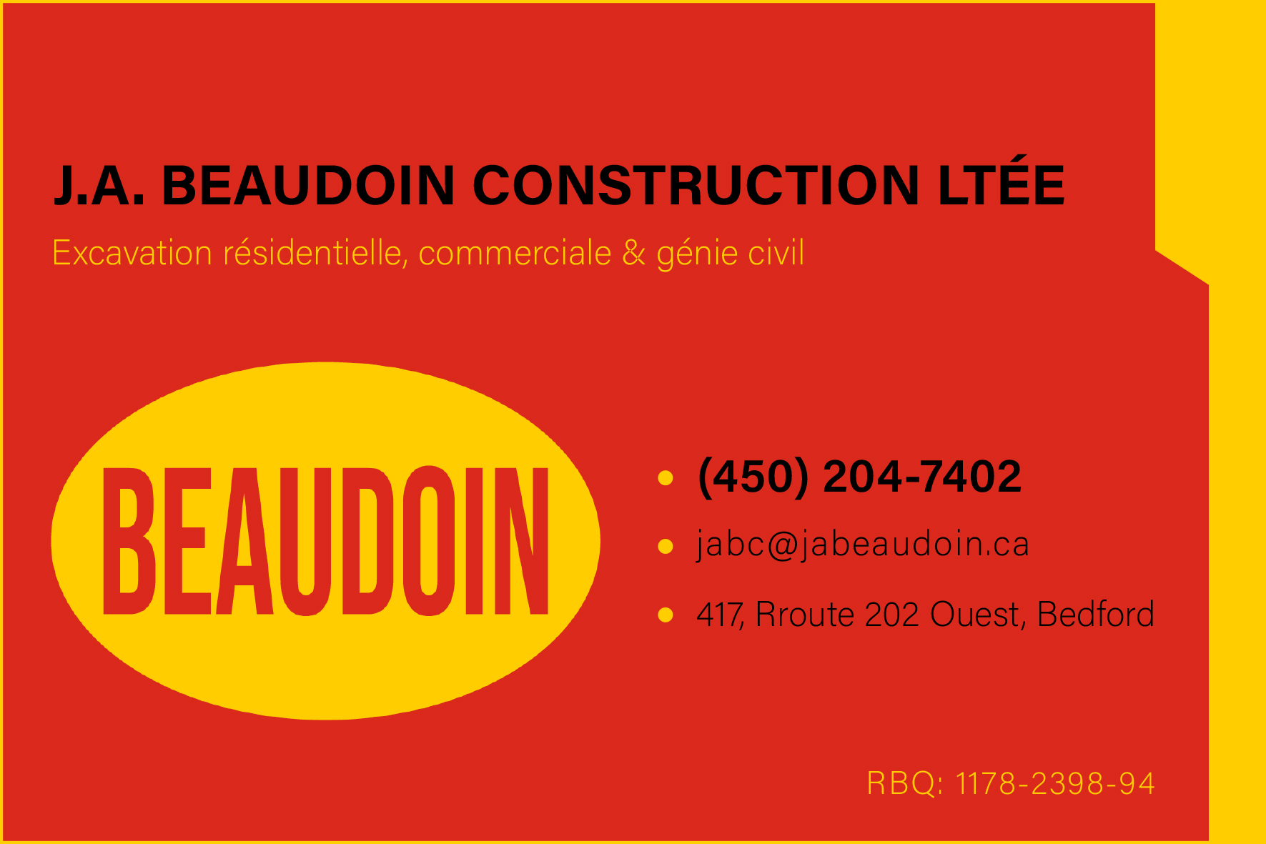 Carte de visite verso de J.A. BEAUDOIN CONSTRUCTION LTÉE