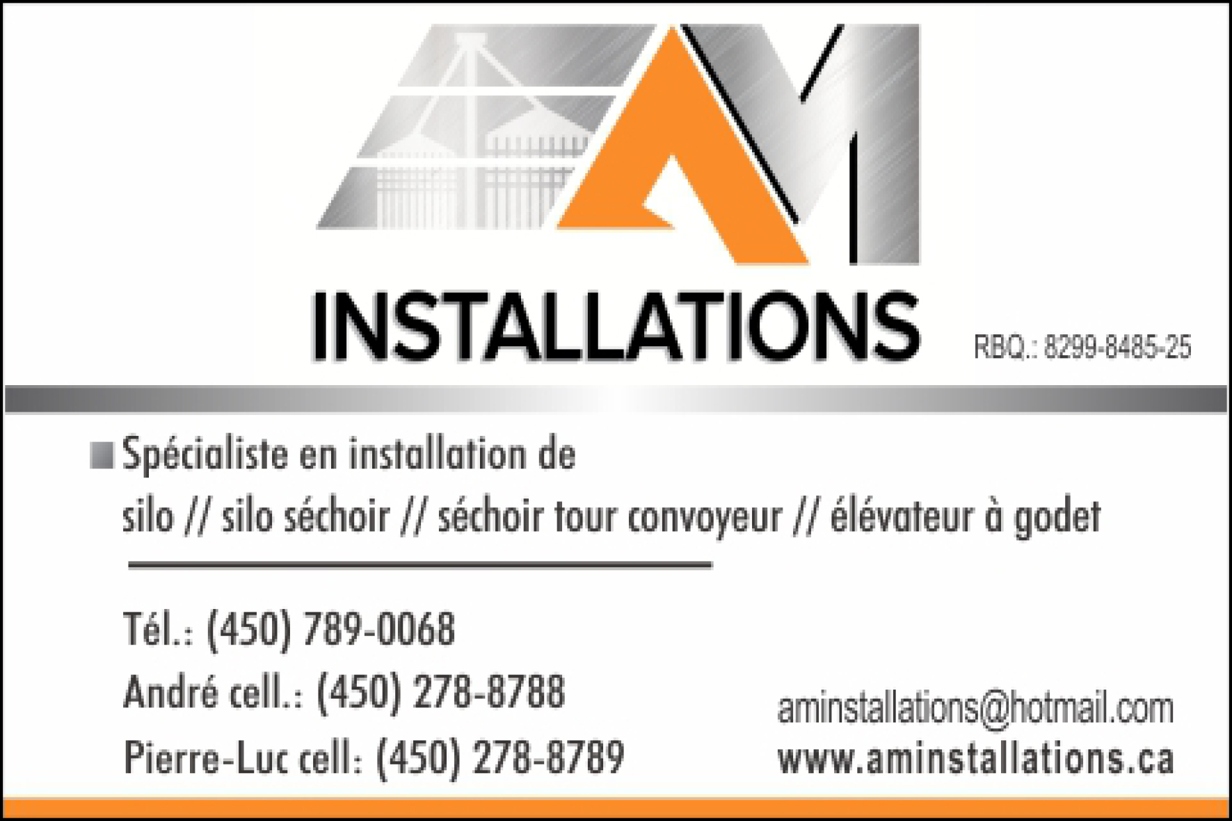 Carte de visite recto de AM INSTALLATIONS INC