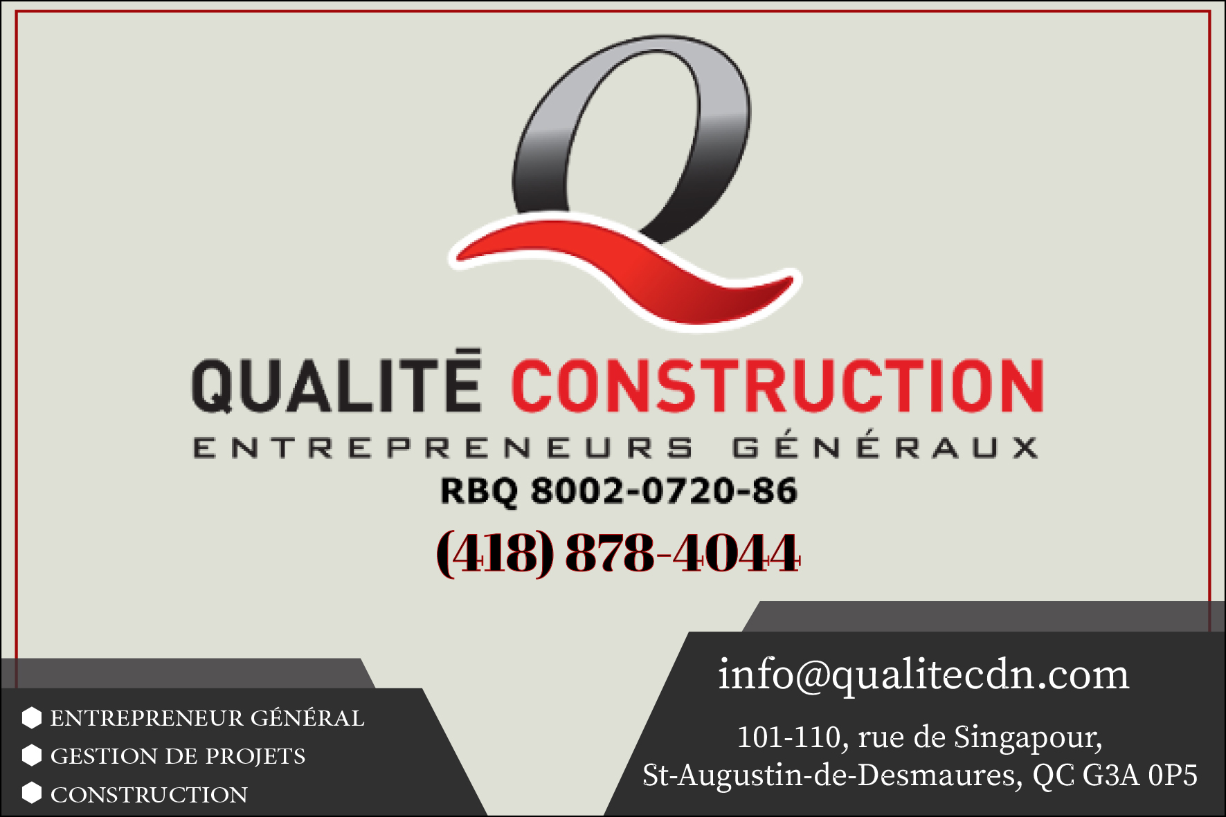Carte de visite recto de CONSTRUCTION MKL INC