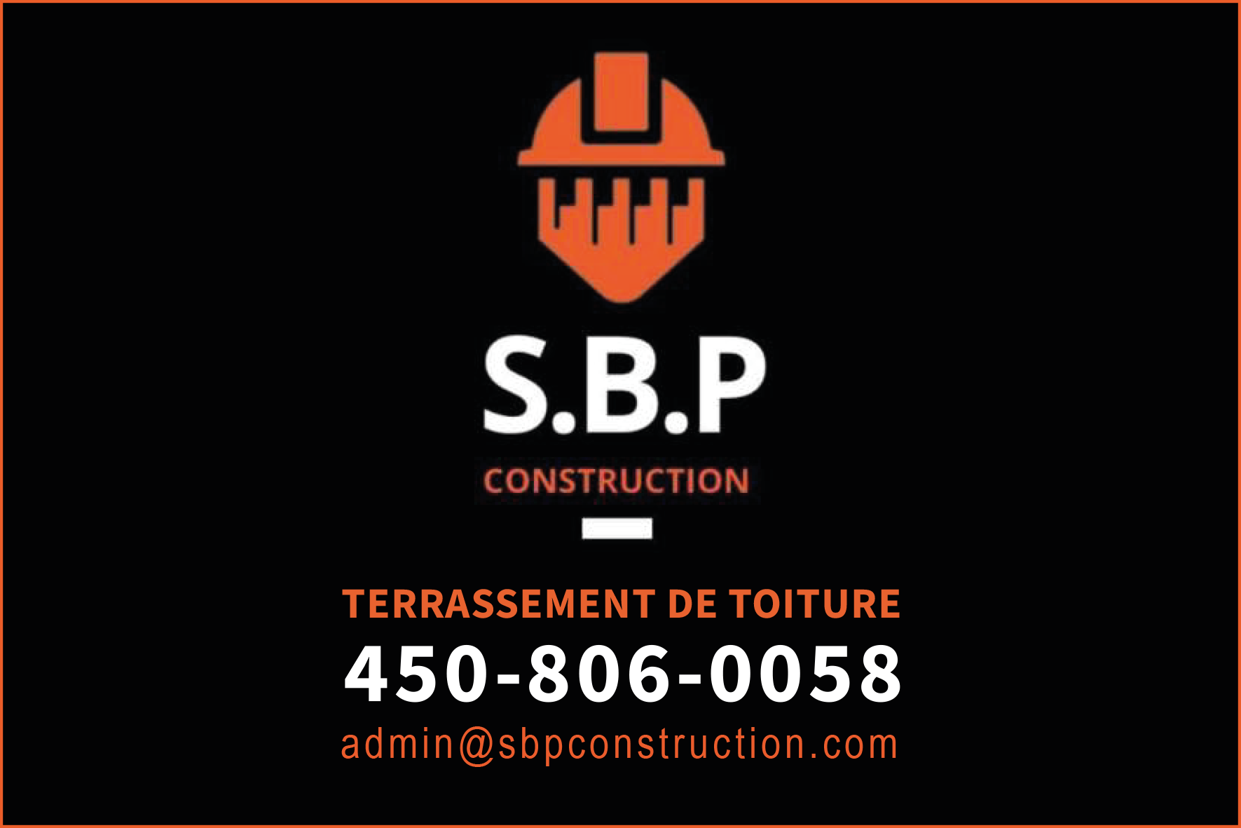 Carte de visite recto de S.B.P CONSTRUCTION S.E.N.C