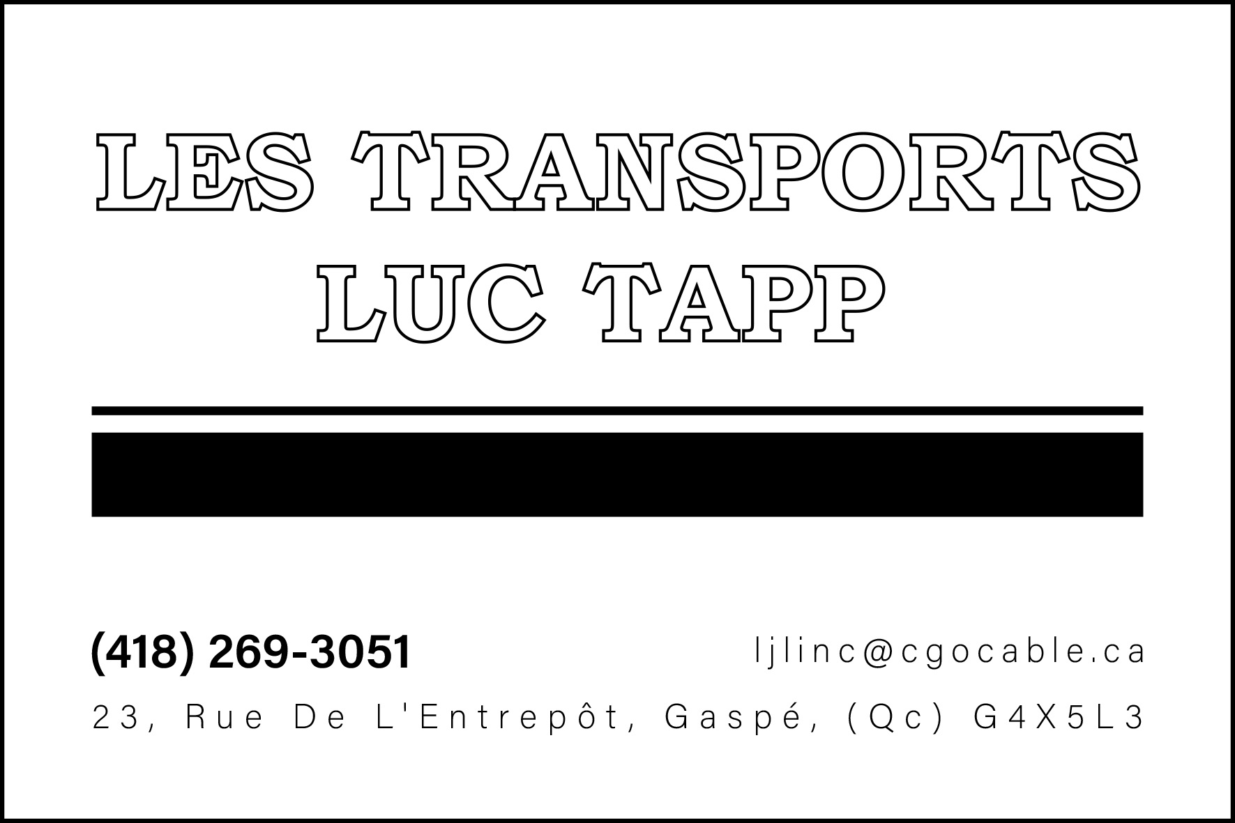 Carte de visite recto de LES TRANSPORTS LUC TAPP