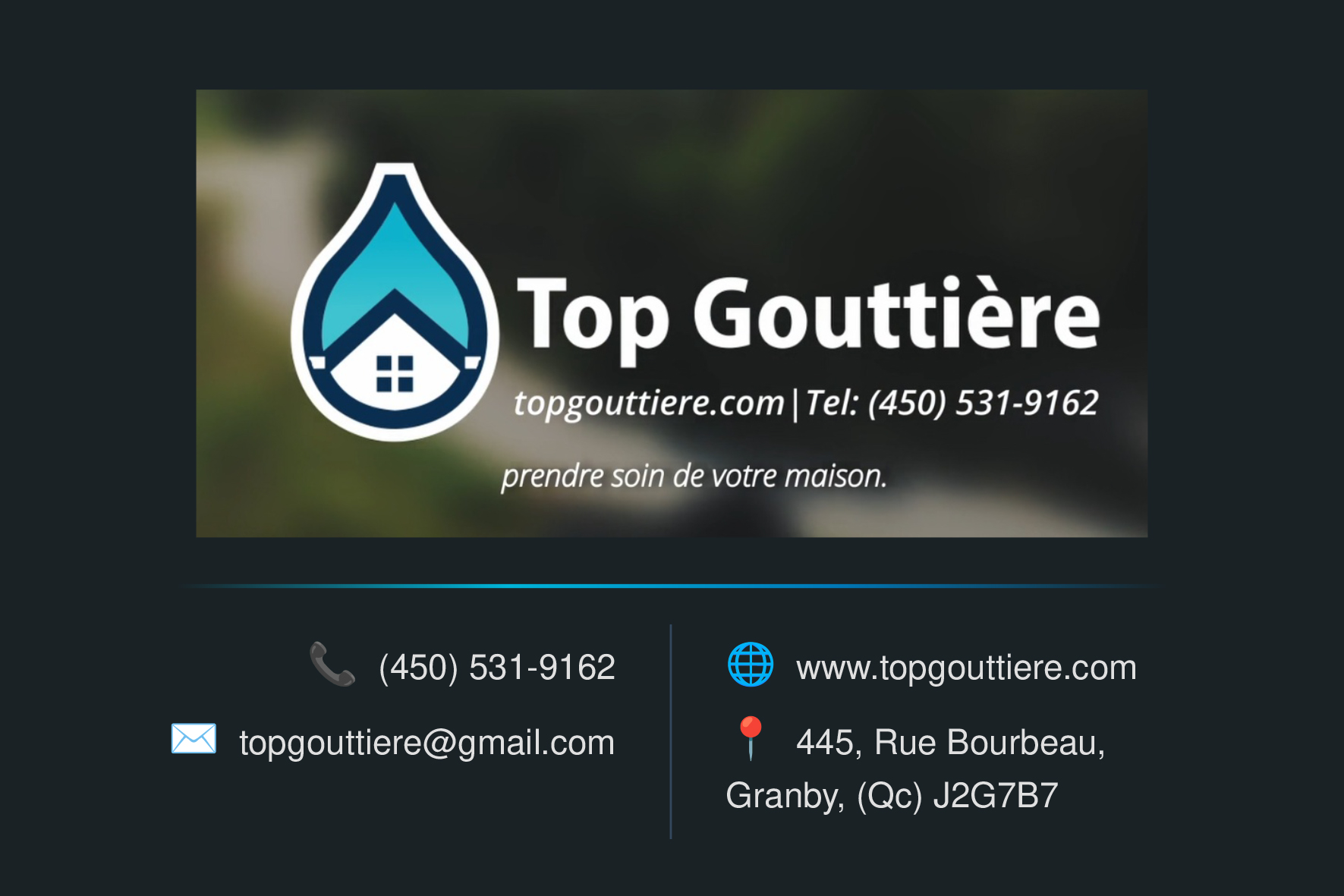 Carte de visite verso de TOP GOUTTIÈRE INC