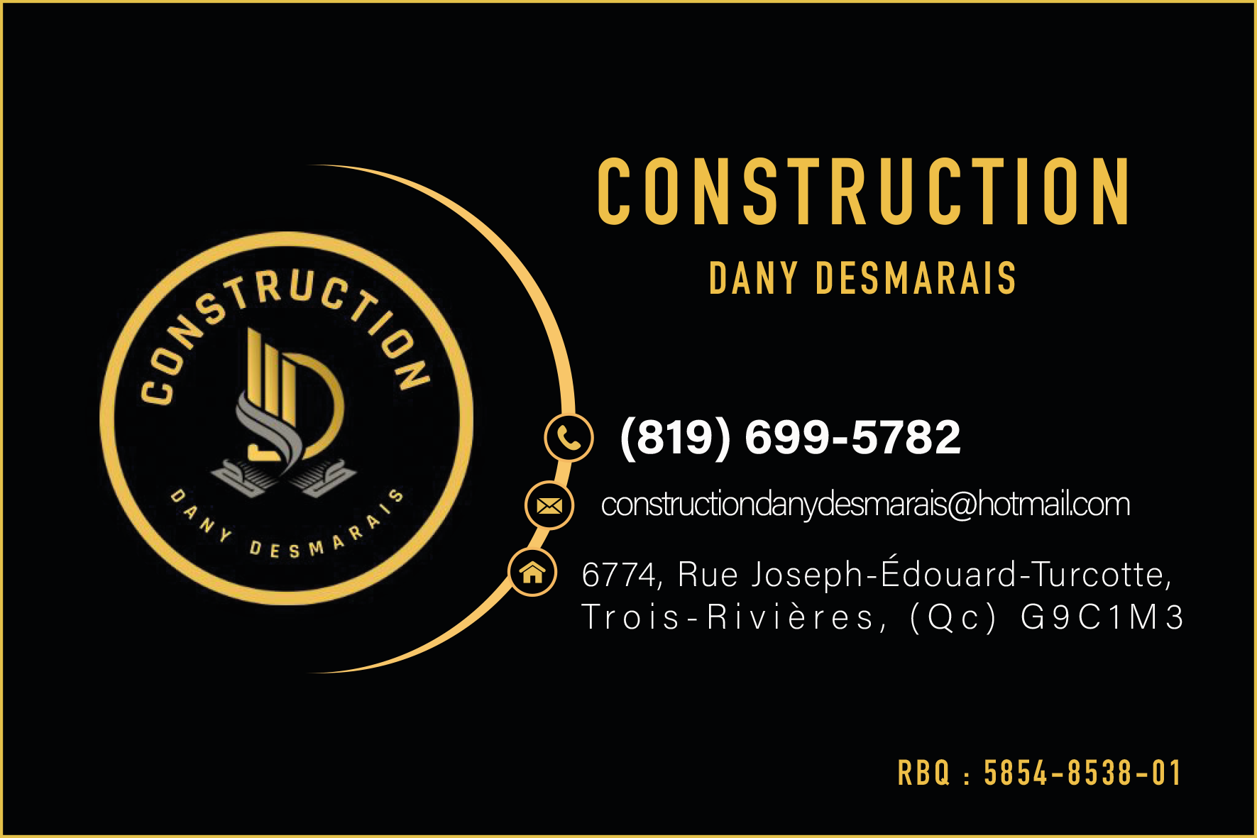 Carte de visite recto de CONSTRUCTION DANY DESMARAIS INC