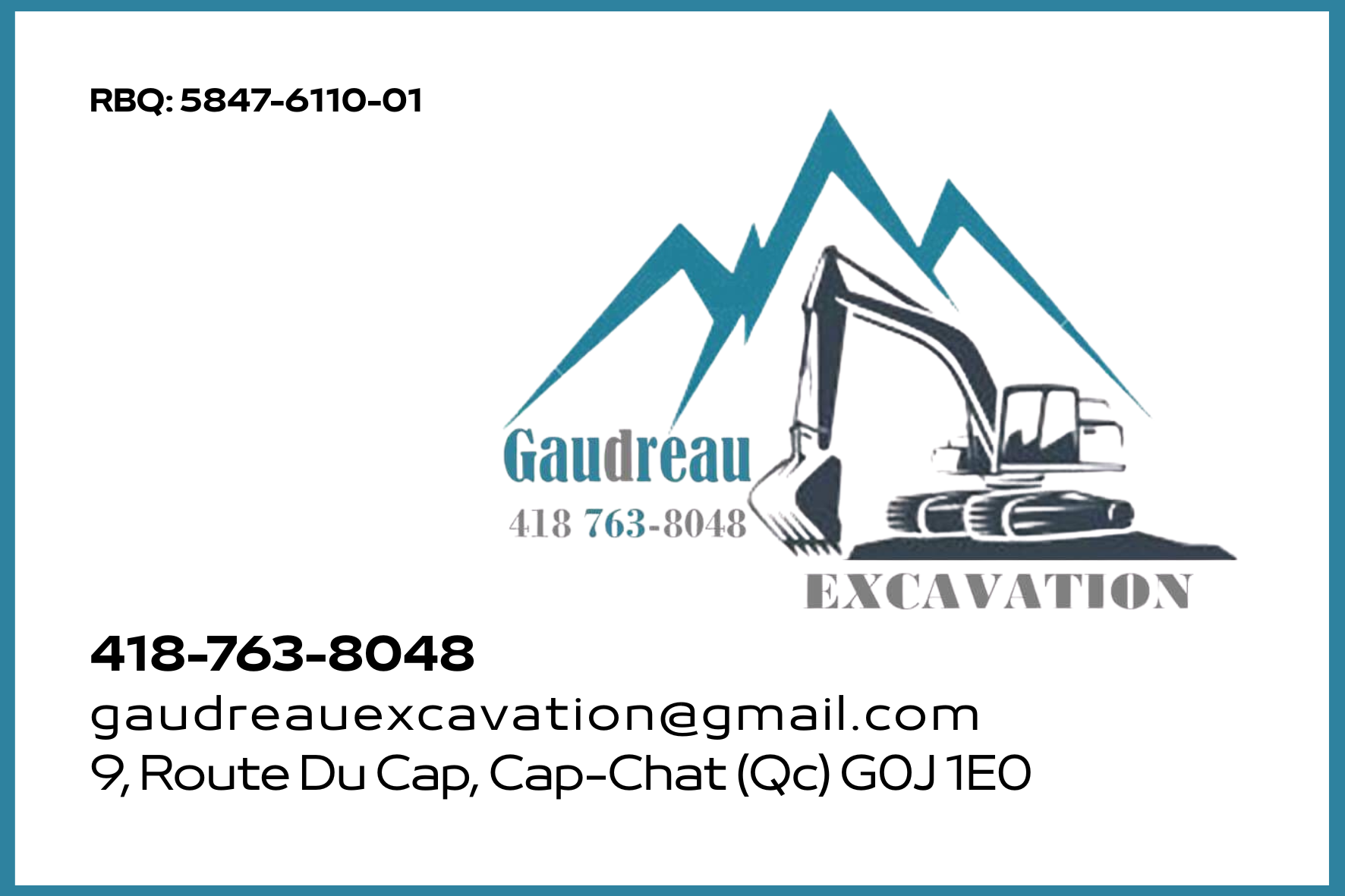 Carte de visite recto de GAUDREAU EXCAVATION