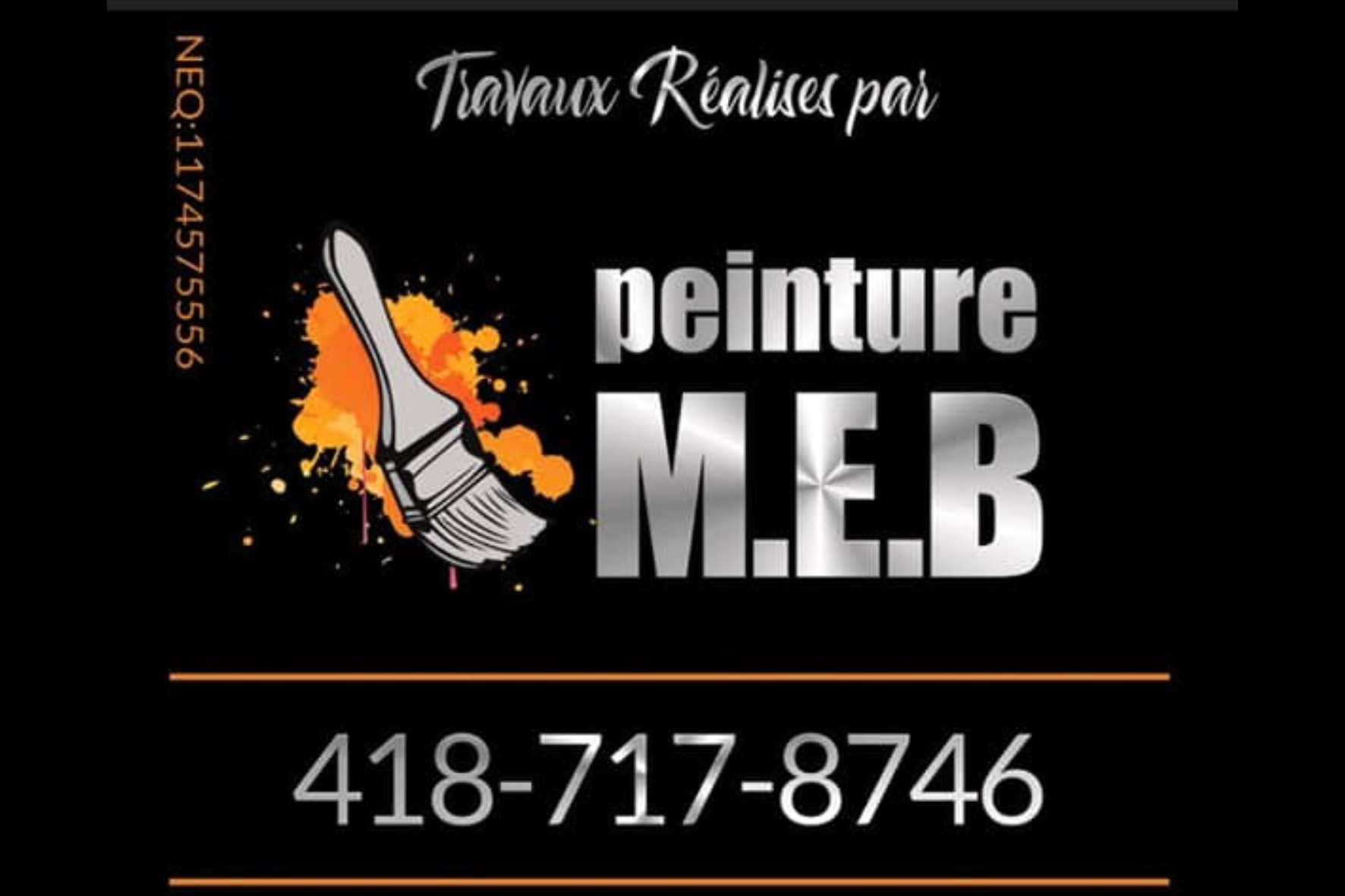 Carte de visite recto de PEINTURE M.E.B. INC