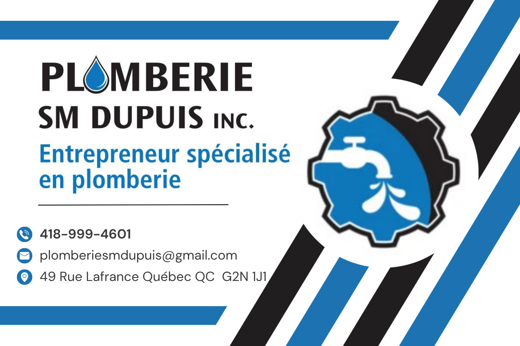 Carte de visite recto de PLOMBERIE SM DUPUIS INC