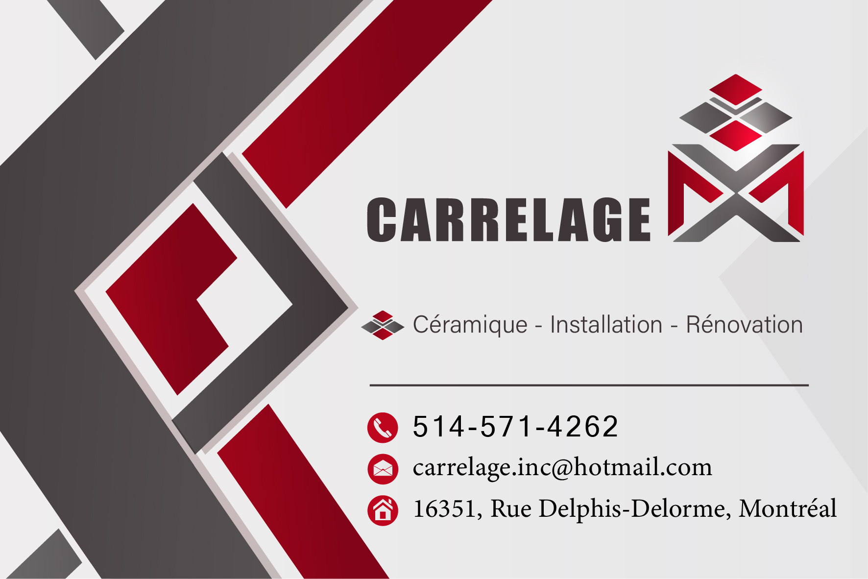 Carte de visite recto de CARRELAGE MX INC