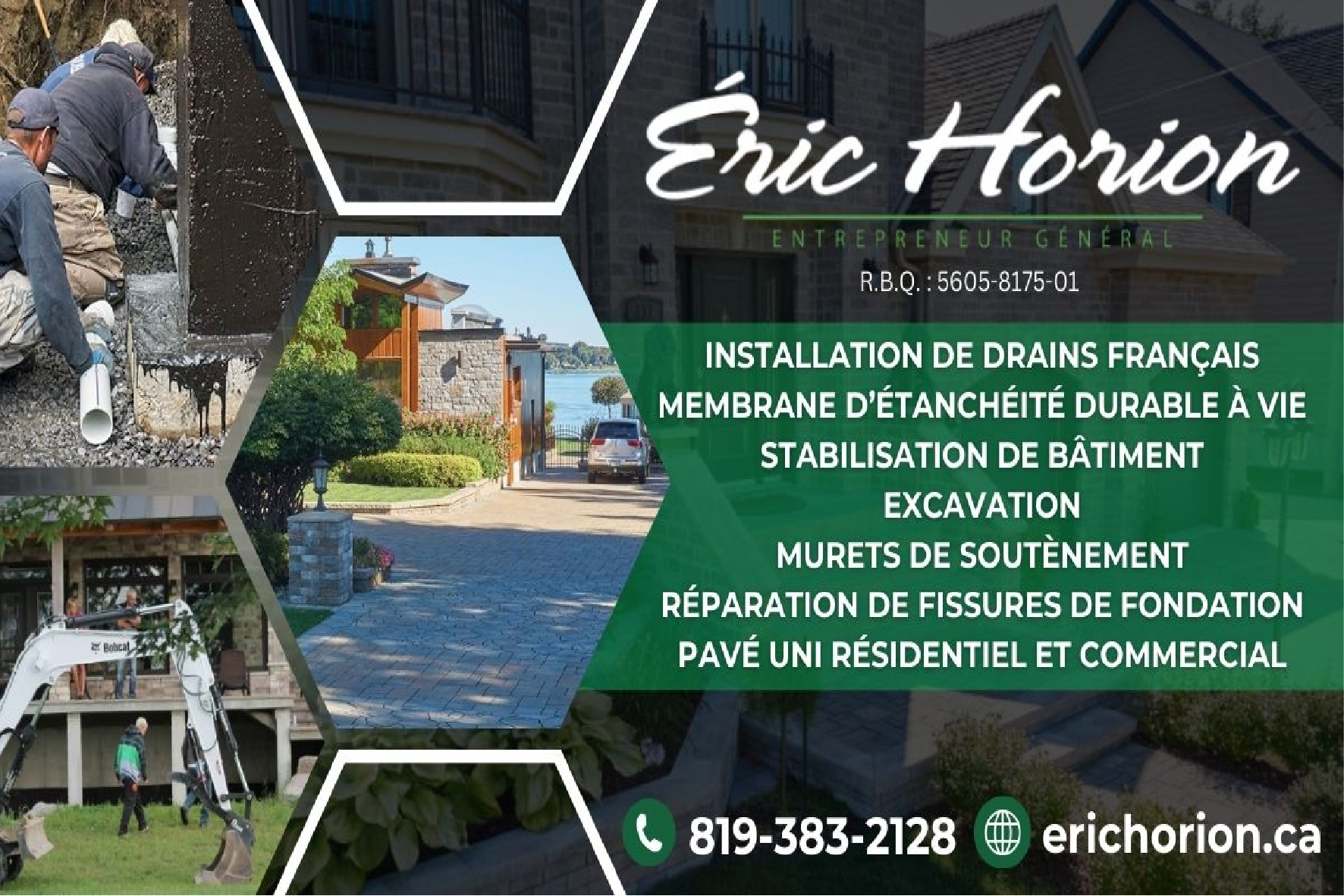 Carte de visite recto de LES ENTREPRISES ÉRIC HORION INC