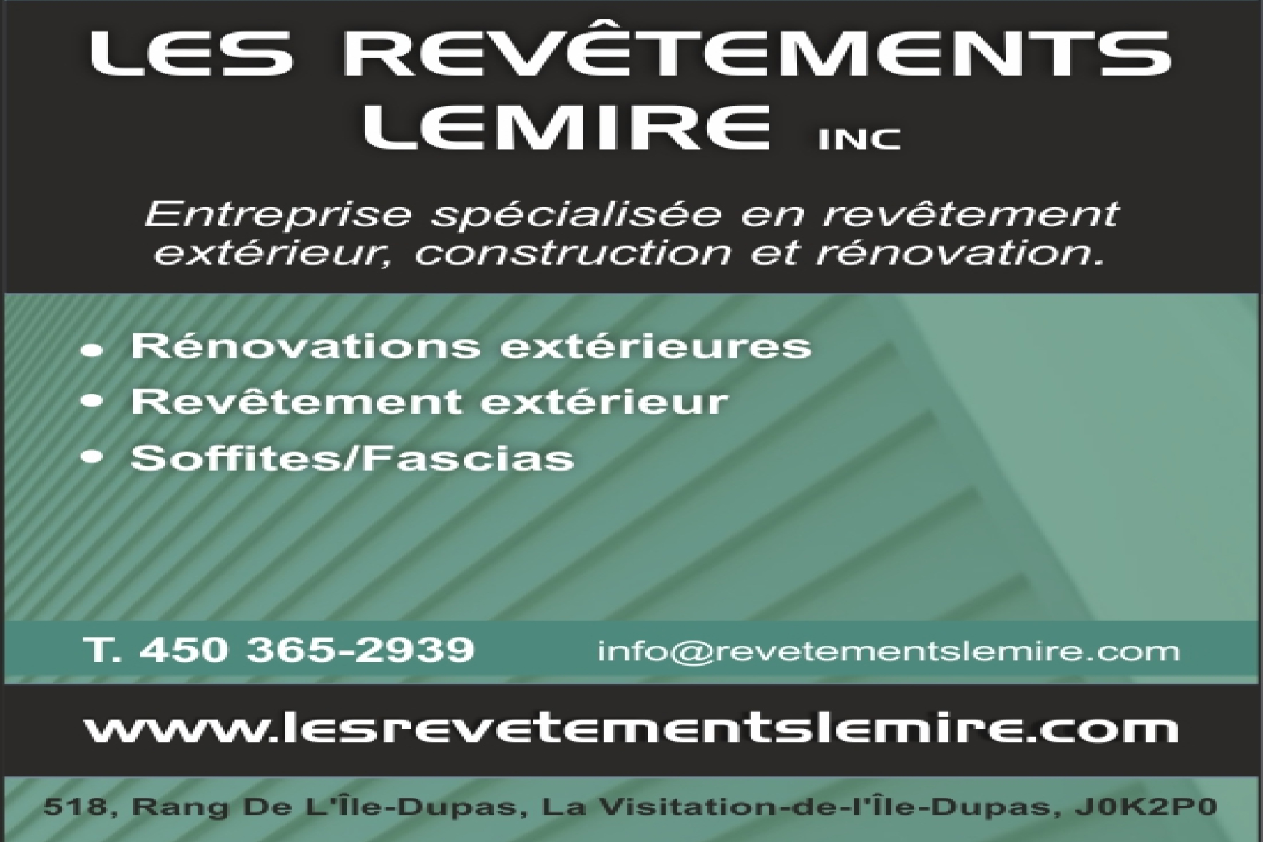 Carte de visite recto de LES REVÊTEMENTS LEMIRE INC