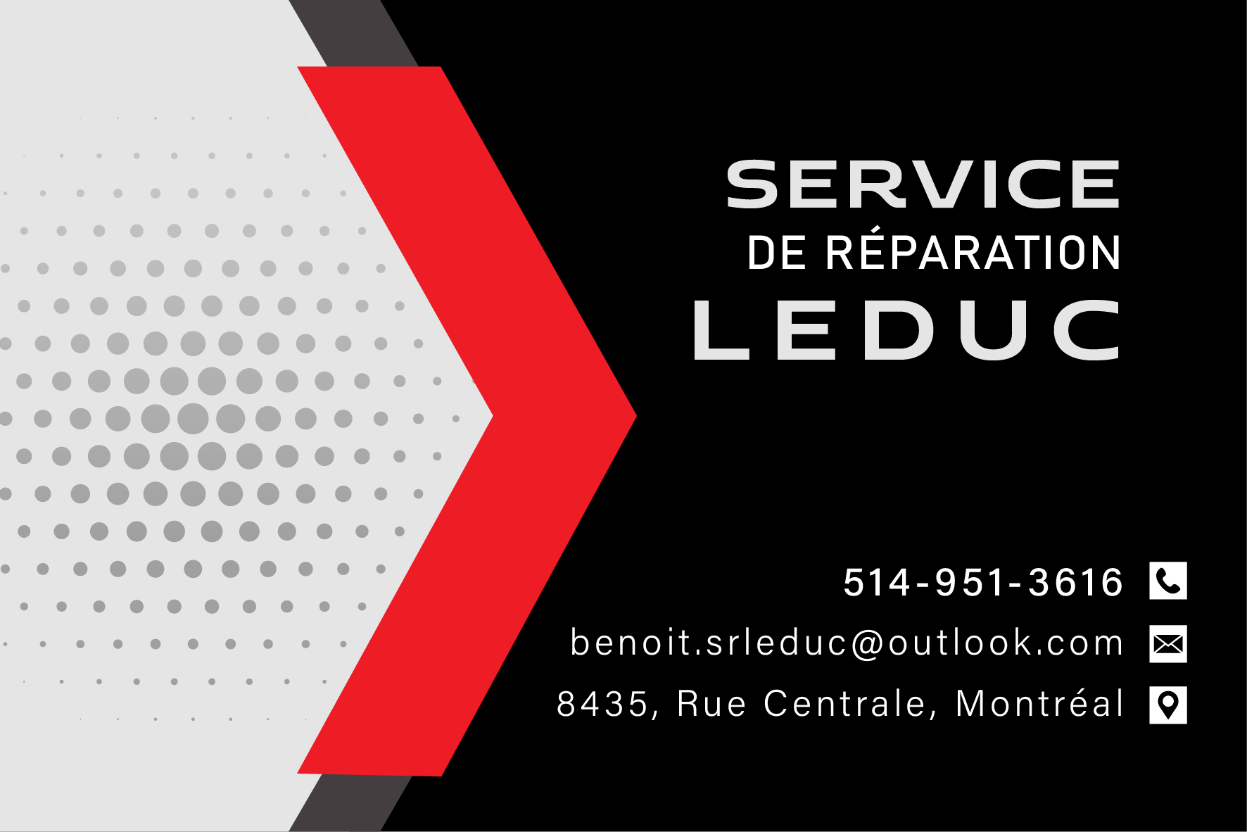Carte de visite recto de SERVICE DE RÉPARATION LEDUC INC