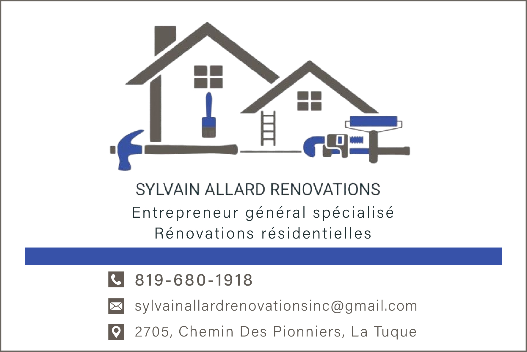 Carte de visite recto de SYLVAIN ALLARD RÉNOVATIONS INC