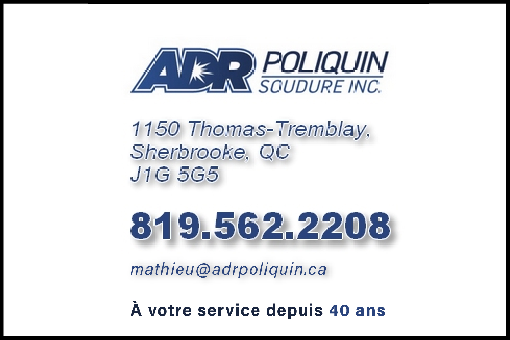 Carte de visite recto de ADR POLIQUIN SOUDURE INC