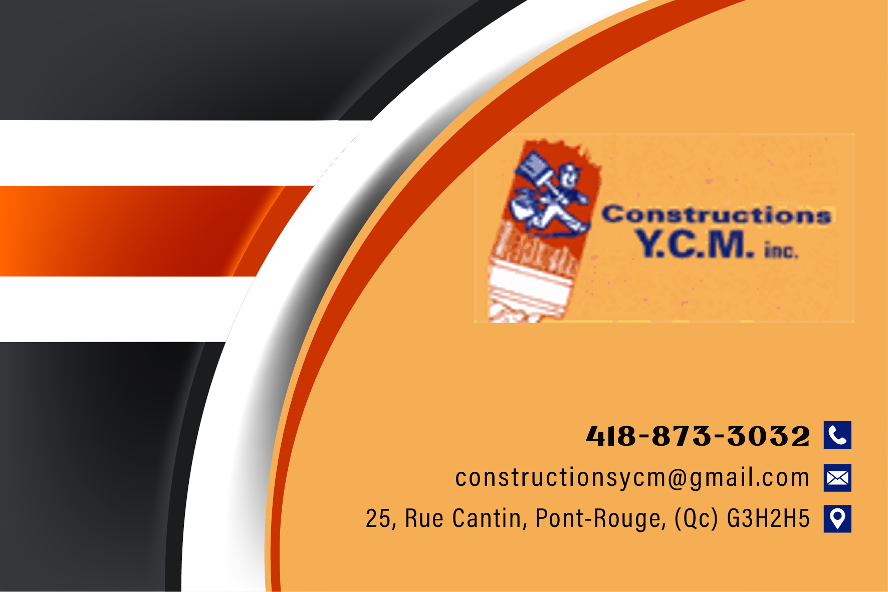 Carte de visite recto de CONSTRUCTIONS Y.C.M. INC