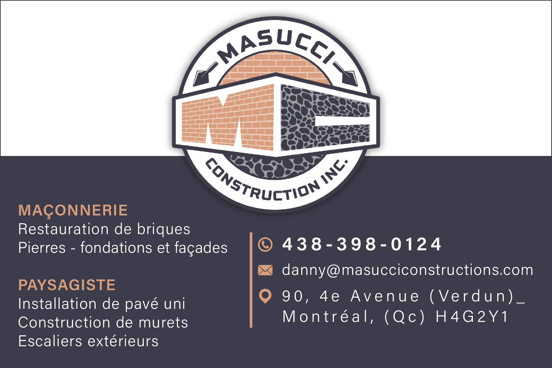 Carte de visite recto de MASUCCI CONSTRUCTION INC