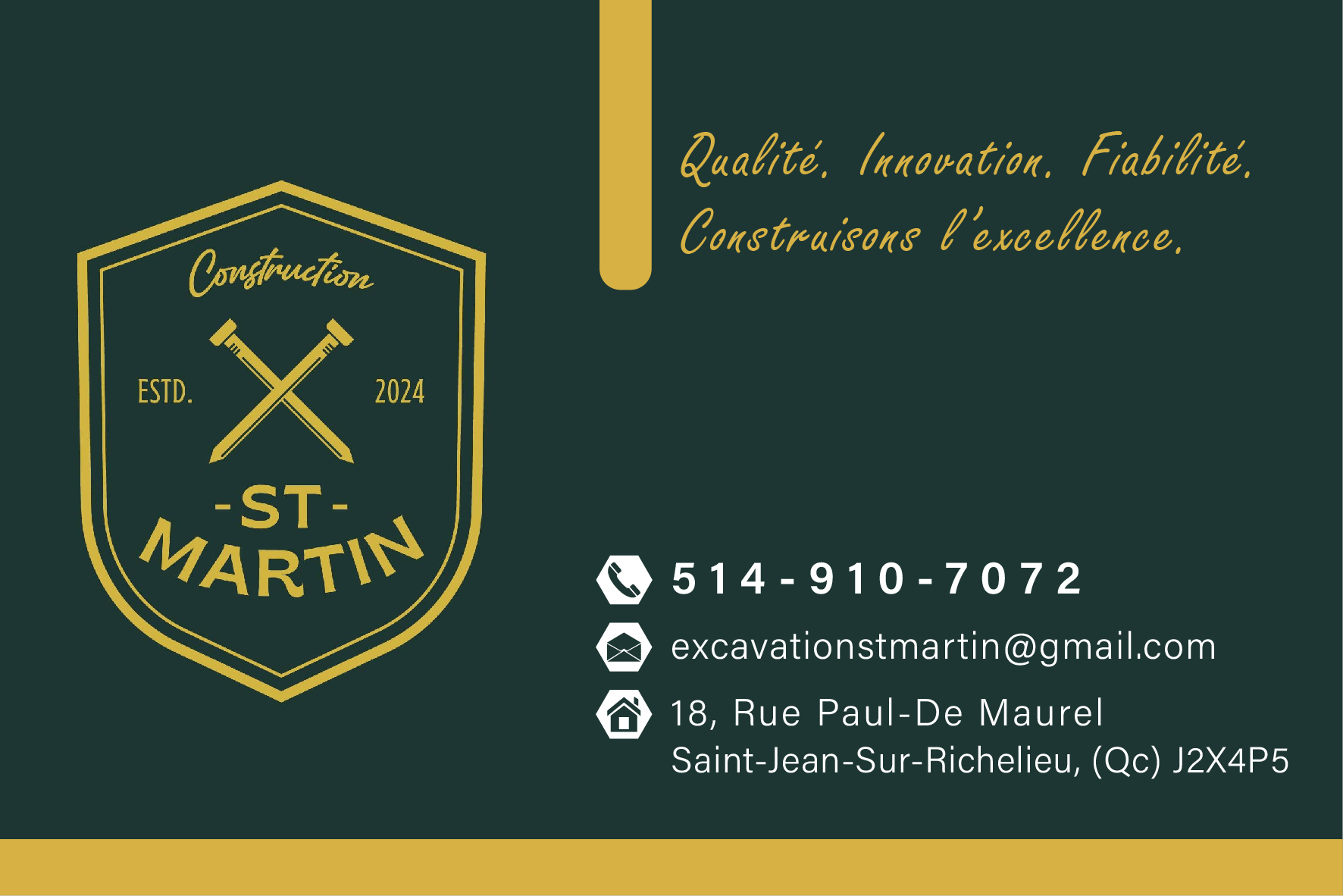 Carte de visite recto de CONSTRUCTION ST-MARTIN INC