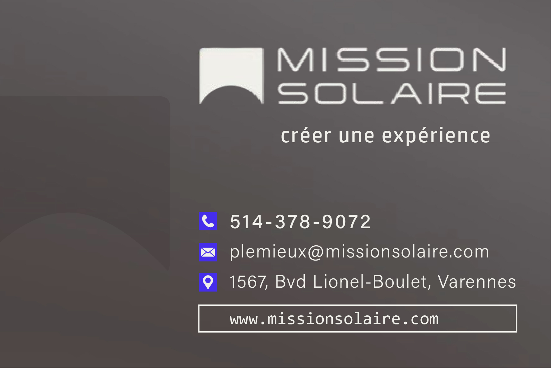 Carte de visite recto de MISSION SOLAIRE INC